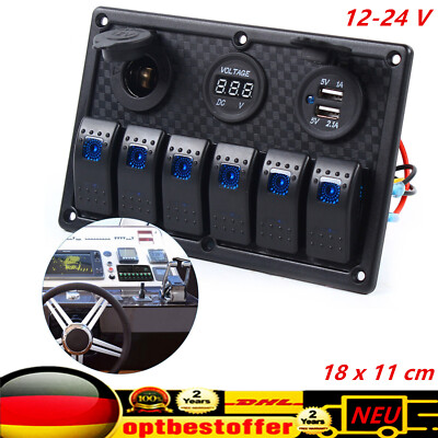 12V LED Schaltpanel Auto Boot Doppelte Schalter 6 Gang Schalttafel USB Voltmeter