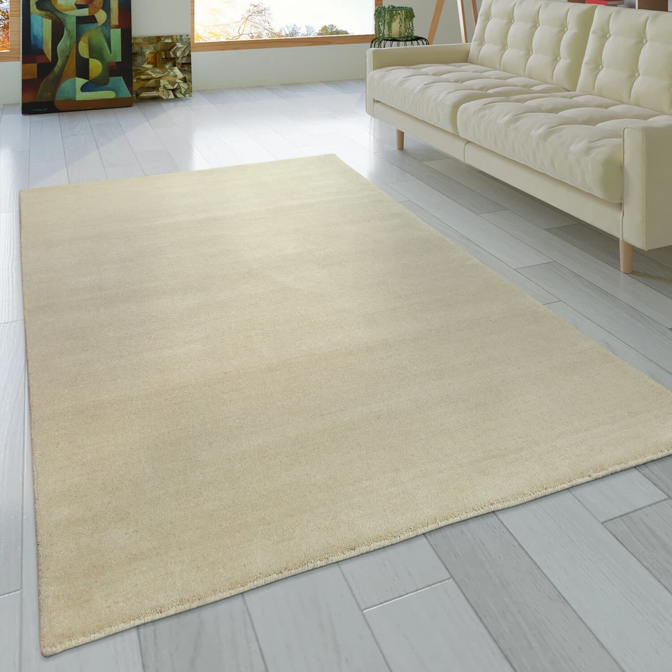 Teppich Handgeknotet Gabbeh Hochwertig 100% Wolle Dezent Meliert Uni Creme - Bild 1 von 4
