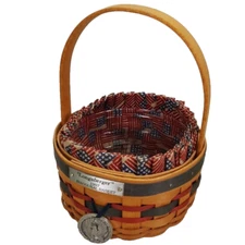 Longaberger 1997 Inaugural Basket Badge Tie On Eagle Coin Plastic Cloth Liner  .