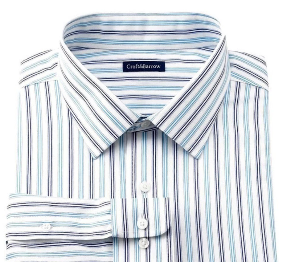 Camisa de vestir Croft & Barrow para hombre calce clásico ejecutiva 100 % algodón azul a rayas nueva con etiquetas Foto 2 de 2
