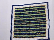 Vintage Paoli Scarf Belt Print Navy Blue Green Gold 20.5"X20.5" READ