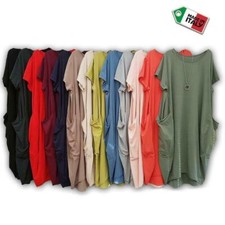 Womens Midi Dress Short Sleeve Italian LagenLook Side Pocket Baggy Dress Summer