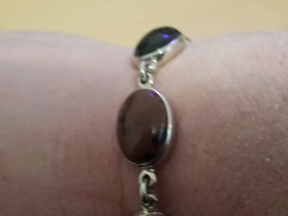 Pulsera Taxco Plata .925 Con Caoba Obsidiana Y Jet Vintage/Fincabilidad Foto 2 de 4