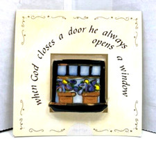 Vintage Colorful KB Design Ceramic Stained Glass Window Brooch Made in USA