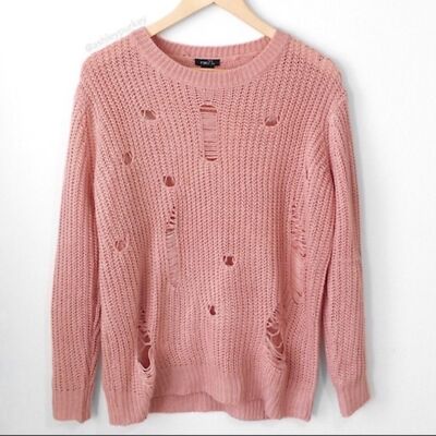Rue21 blush sweater  pink  destroyed distressed  sweater Small top long knit
