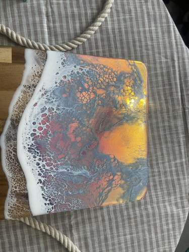 XL Holographic Ocean Waves Charcuterie Board Serving Board Seascape Acacia Wood - Picture 4 of 10