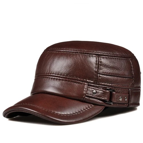 Winter Genuine Leather Cap Men's Flat Caps Military Hat Elegant Man Baseball. - Picture 26 of 29