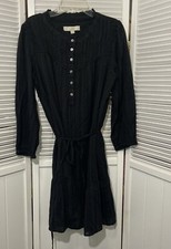 LOFT Dress Womens M Black Check Ruffle Prairie Drop Waist Festival Belted NWT **