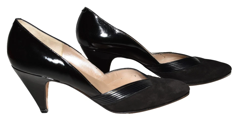 Zapatos de salón Amalfi de charol negro y gamuza con punta en punta talla 9AAA Foto 3 de 4