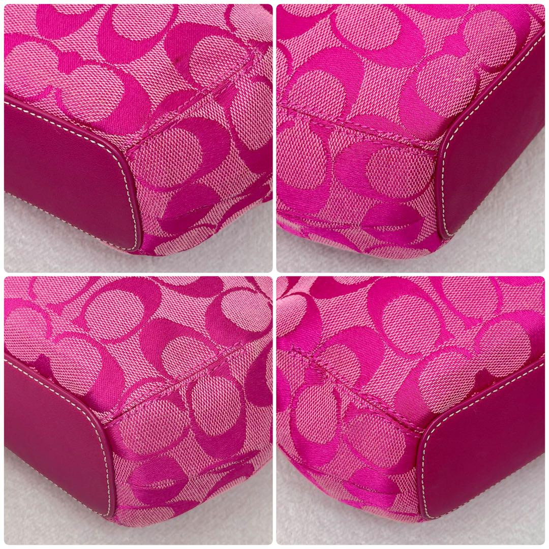 バッグ COACH Pink Signature Soft Clip Hobo Bag Coach Pink Signature Soft Clip Hobo Bag Leather Canvas