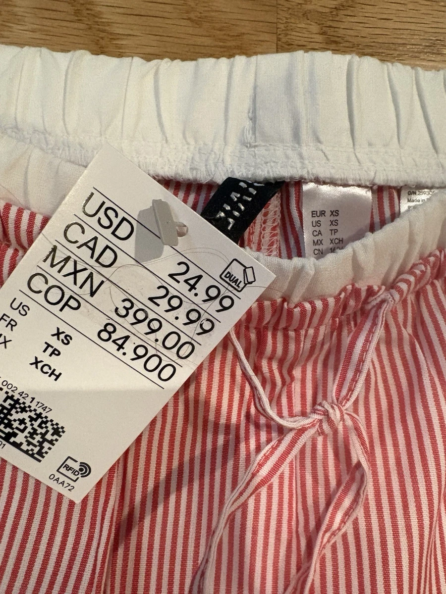 Pantalones de algodón a rayas rojos N blancos H&M para mujer nuevos con etiquetas talla Xs