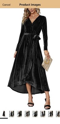 Black Velvet V Neck Wrap Semi Formal Dress Long Sleeve Size S retails $59.99