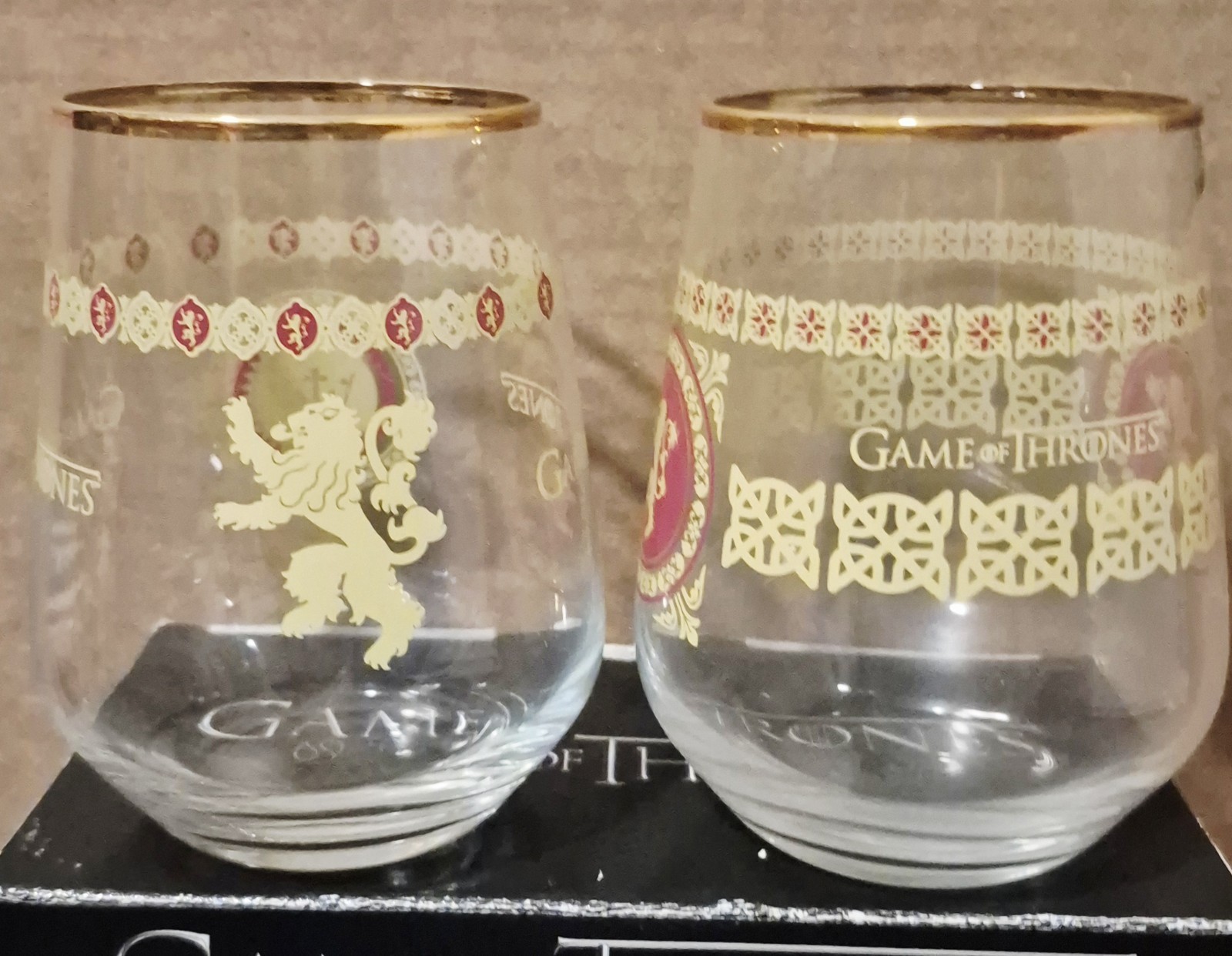 Set of 2 Game of Thrones Gold & Platinum Rim 14oz Glasses Whiskey Bar Glass. New