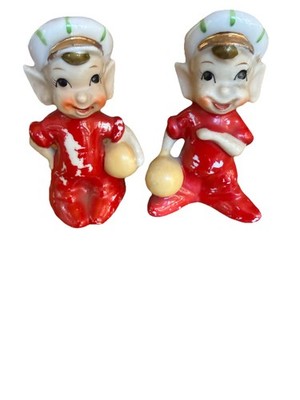 Vintage Pixie Elf Bowling Salt & Pepper Shakers: 1950s Kitsch Christmas Decor
