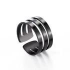 Stainless Steel Ring Black Wide Cuff Adjustable Band Couple Women Jewelry