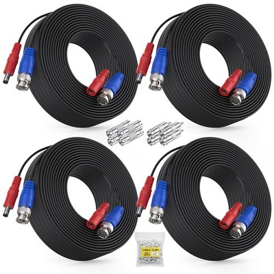4 Pack 30M/100ft All-in-One Video Power Cables, BNC Extension Surveillance Ca...