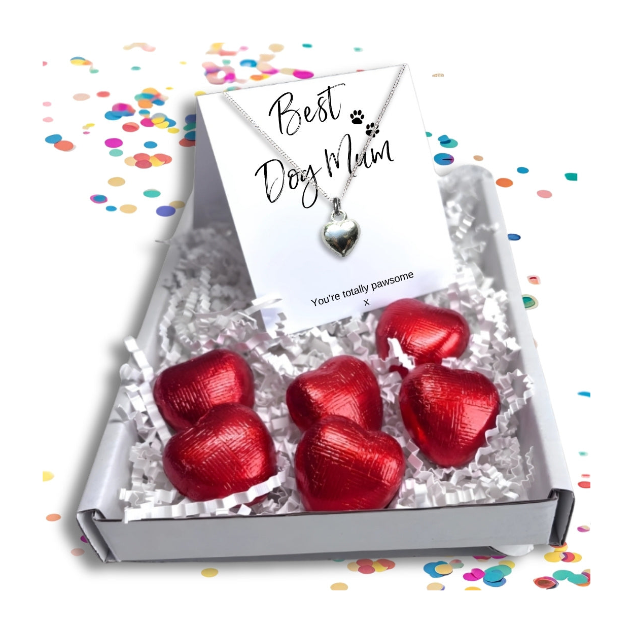 Aye Do Gifts Silver Best Dog Mum Gift Box, Heart Necklace & Chocolate Treats - Image 2