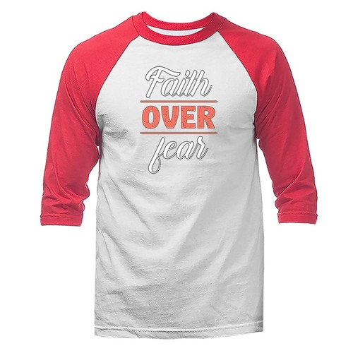 Faith Over Fear Christian Religious God Bible Church Jesus Chr 3/4 Sleeve Raglan - Picture 6 of 10
