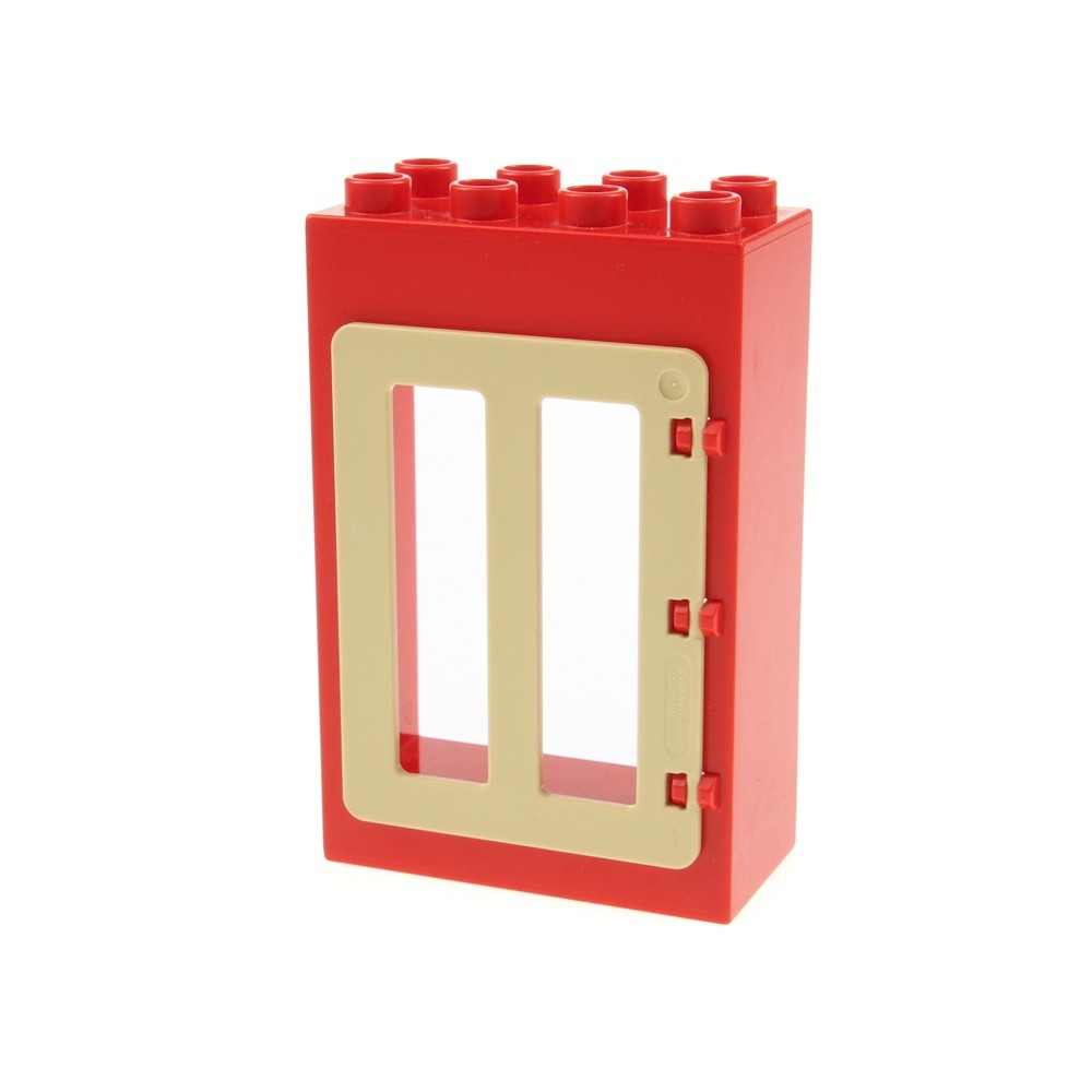 1x LEGO Duplo Door Frame 2x4x5 Red Door Panel Beige House 92094 4651798