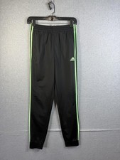 Adidas Pants Youth 14/16 Black Green Stripe Track Joggers Athletic Soccer