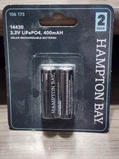 B4~Hampton Bay 14430 Solar Battery 3.2-Volt Rechargeable 2-Pack LifePO4 400mAH