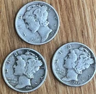 Silver Dimes Mercury  90% (1916-1945) Lot Of 3 U.S Mint H Free Shipping