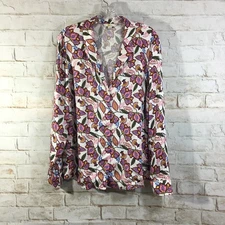 Boden Blouse Women Size 12 Pink Floral Button Up Collared Artsy Career Viscose