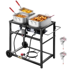 18QTx2 Outdoor Propane Deep Fryer Commercial Fryer Portable Frying Cart w/ Wheel
