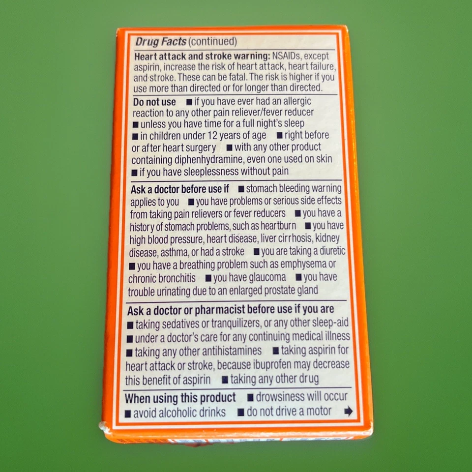 Motrin Ibuprofeno Difenhidramina Citrato PM Analgésico Recubierto Comprimidos 20ct Foto 2 de 4