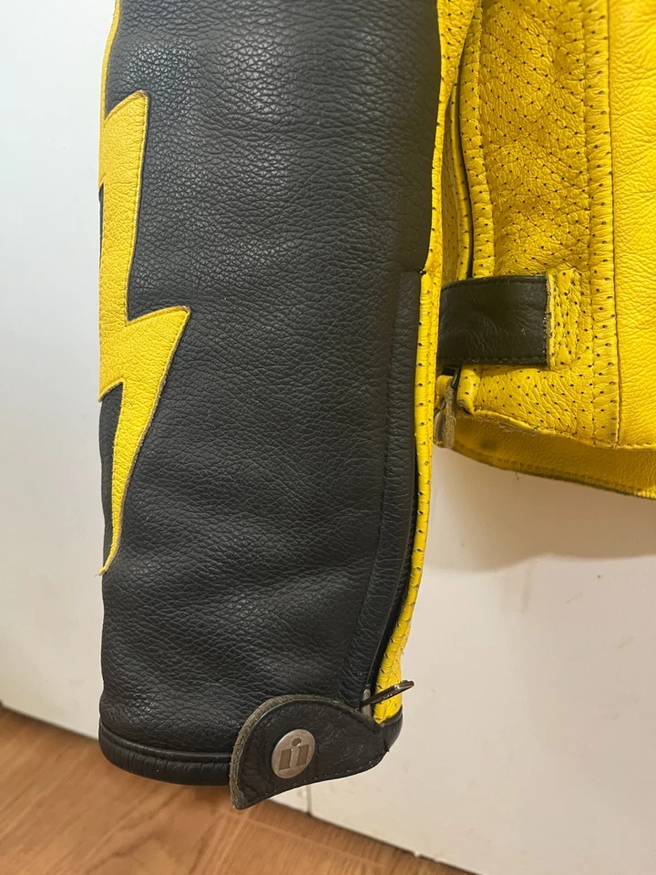 Chaqueta de moto de cuero vintage ICON MOTO - grande - L - mangas Lightning Bolt Foto 4 de 4