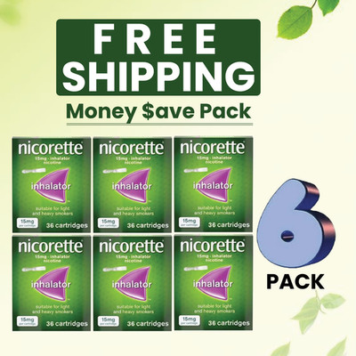 6 x nicorrette inhaler 15mg - 36Cartridges PACK OF 6 - (EXP - 01/2029)