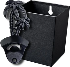 Black Palm Tree Beer Opener Wall Mounted Bottle Cap Opener with Cap Catcher Drai