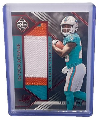 De'Von Achane 2023 Limited /49 Tri Color Patch RC Miami Dolphins