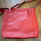 Calvin Klein Red Pebbled Leather Crossbody Bag Logo Zip Gold Hardware Strap