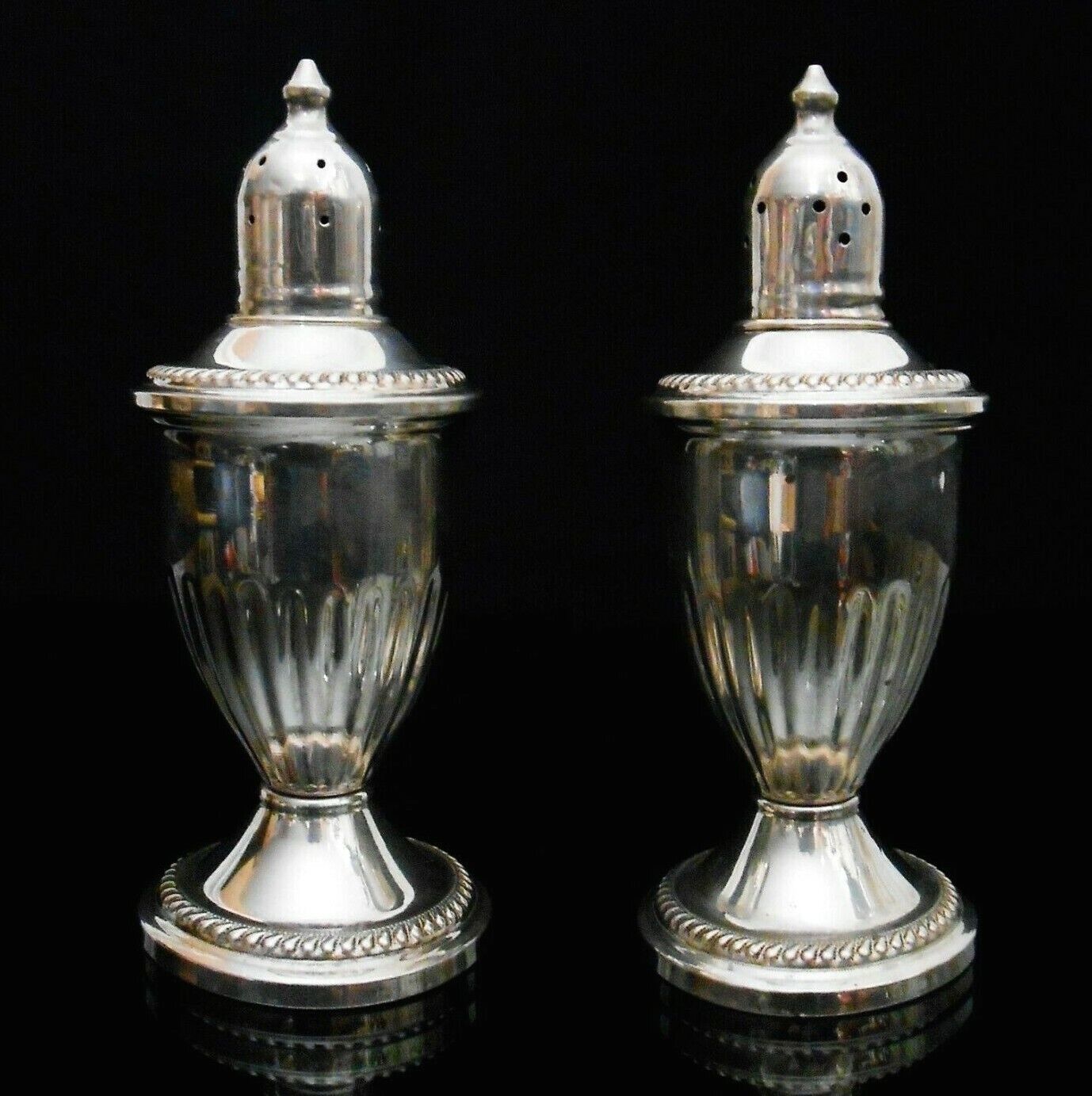 EARLY 20TH C VINT COL REV STERLING SILVER 925 WEIGHTED PAIR SALT/PEPPER SHAKERS
