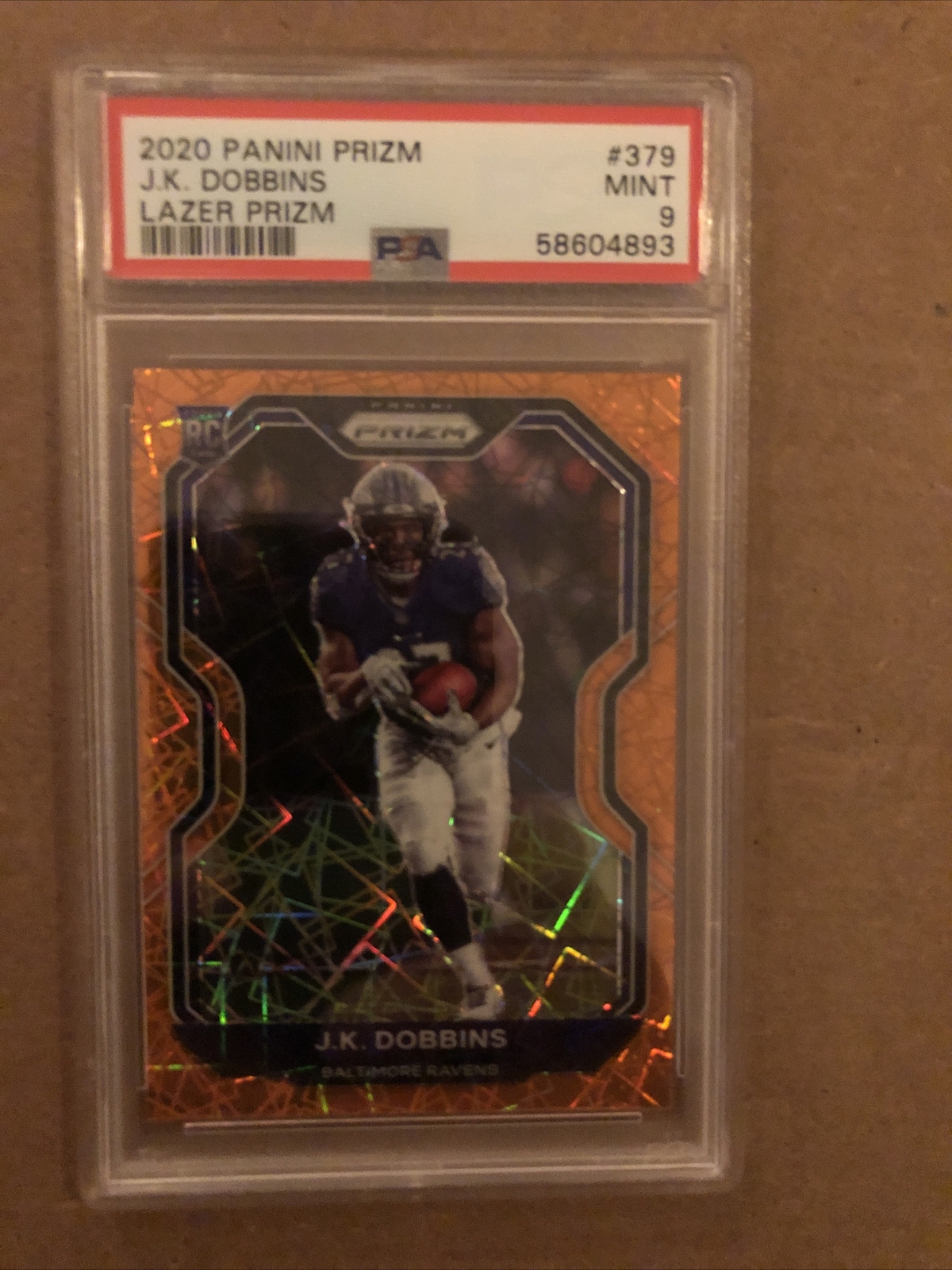 2020 Panini Prizm Lazer J.K. Dobbins Rookie PSA 9 Baltimore Ravens #379