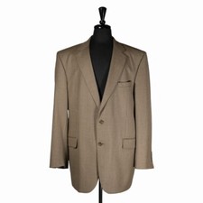 Jos. A. Bank Mens 42L Beige Check Wool Blazer 2 Button Sport Coat