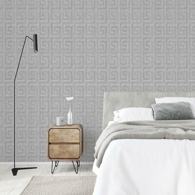 Papier Peint Arthouse Clé Grecque Métallisé Gris Gunmetal 10x0.53m - Géométrique Scintillant