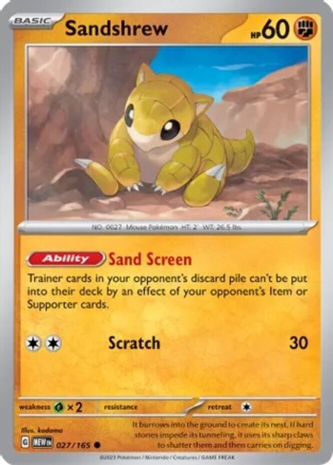 Pokemon Sandshrew - 027/165 - Common NM-Mint Scarlet & Violet - 151