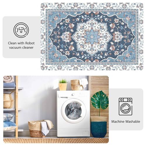 4x6 Machine Washable Rug Boho Rug Area Rug Soft Non Slip 4' x 6' Navy Beige - Picture 4 of 8