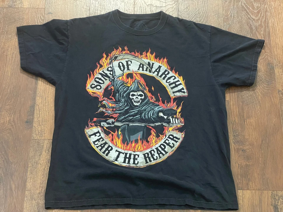 Sons of Anarchy Men's XL Road Gear T Shirt Skull Fear the Reaper Black S/S EUC - Image 2 of 4