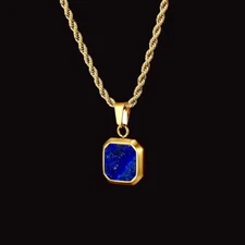 Lapis Lazuli Gold Plated Mens Pendant, Solid Silver Octagon Shape Signet Pendant