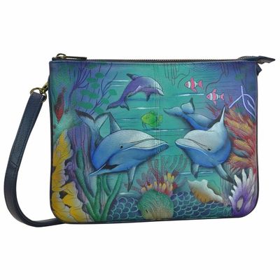 Anuschka SALE #570 DWD ''DOLPHIN WORLD'' Triple Compart X-Body 10.5''x8''x5'' NWT