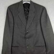 Oscar De La Renta Blazer Mens 41L Black 100% Wool Pinstripes Super 100's Jacket