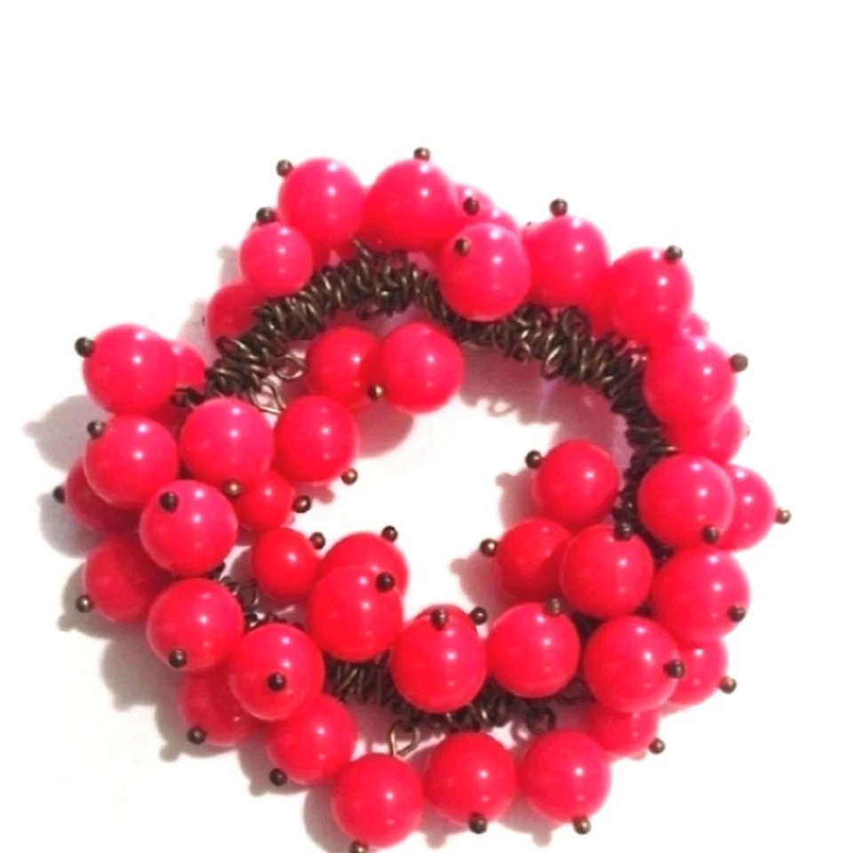 J. Crew Hot Vibrant Pink Glass Beaded Cha Cha Dangling Stretch Bracelet - Image 2 of 4