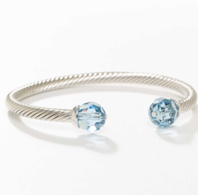  Touchstone Crystal Bracelet Cuff Aqua Rhodium 2 1/2  New Condition