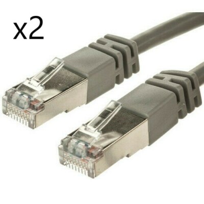 2 Pack - 15ft Shielded STP CAT5e Ethernet Network Router Patch Cable Cord Gray