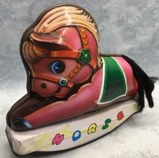 VINTAGE TIN TOY WIND UP ROCKING HORSE MS 117 CHINA RARE UNIQUE