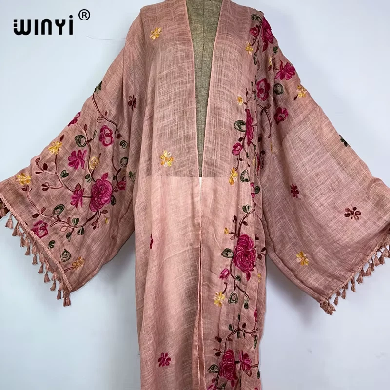 Summer Fashion Women Tassel Pashmina Embroidery Long Coat Loose Overcoat Thick W - Image 3 of 4