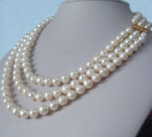 White PEARL NECKLACE 14K GOLD CLASP | eBay